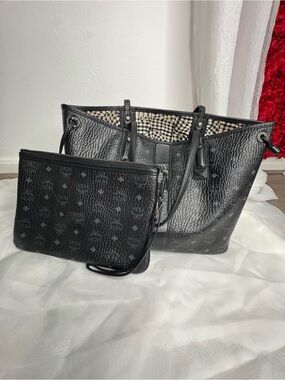 MCM Visetos Reversible Shopper Tote + Matching Zip Pouch